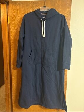 Lands' End Navy Hoodie Dress with White Drawstrings